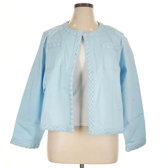Ming Wang Blue Braided Double Pocket Shoulder Pad Blazer - Picture 2 of 8